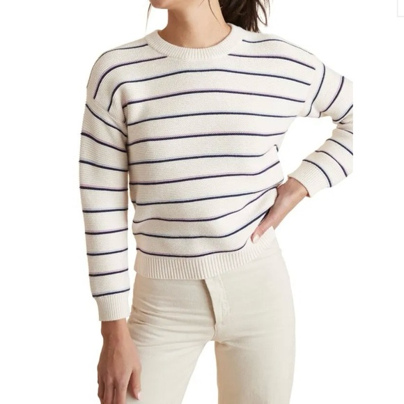 Marine Layer Nina Cotton Sweater Crewneck Striped Cream Ivory Cotton Size Medium - Picture 1 of 9
